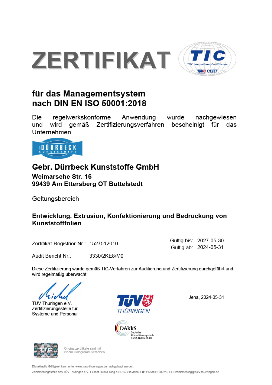 Zertifikat für DIN EN ISO 50001:2018
