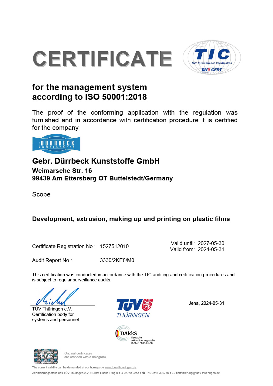 Zertifikat für DIN EN ISO 50001:2018